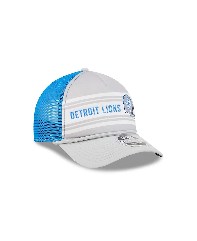 New Era Men's Gray Detroit Lions Linear A-Frame 9FORTY Adjustable Hat