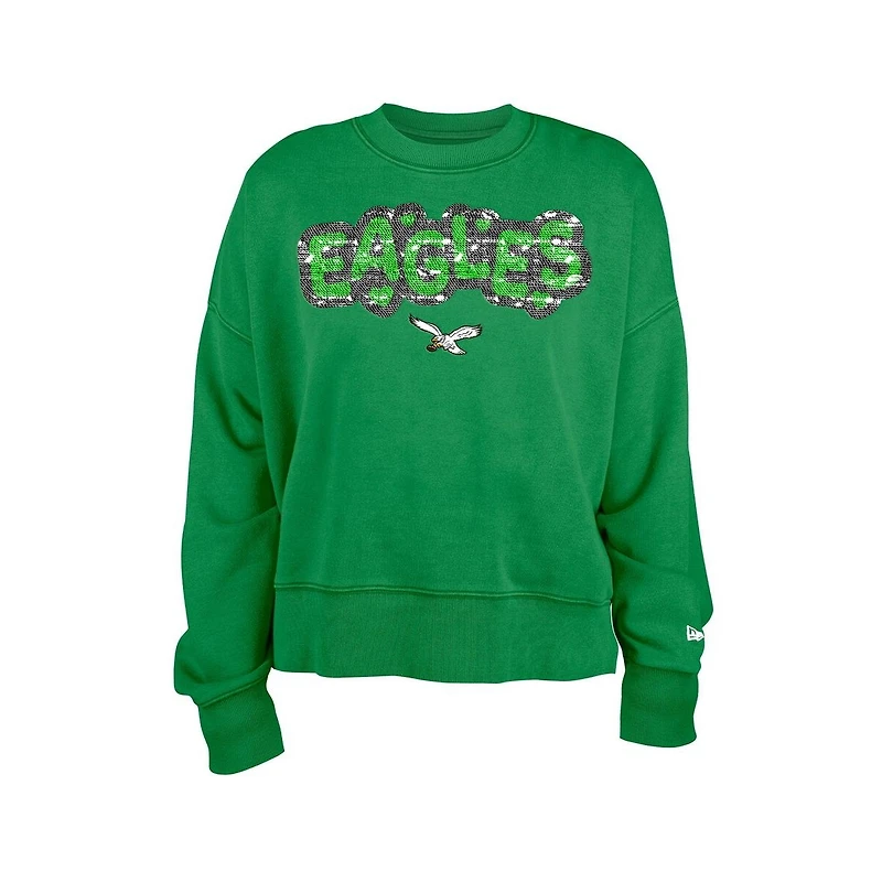 New Era Girl's Kelly Green Philadelphia Eagles Flip Sequin Sweatshirt