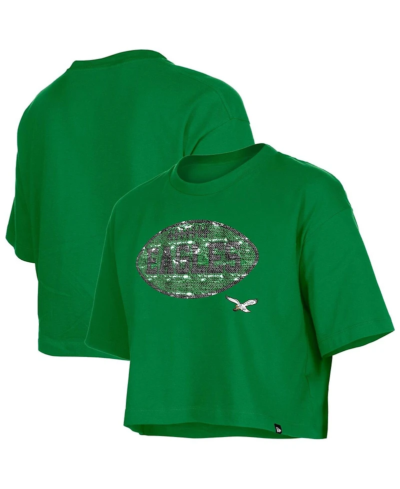 New Era Girl's Kelly Green Philadelphia Eagles Flip Sequin Boxy T-Shirt