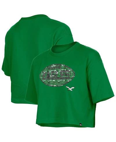 New Era Girl's Kelly Green Philadelphia Eagles Flip Sequin Boxy T-Shirt