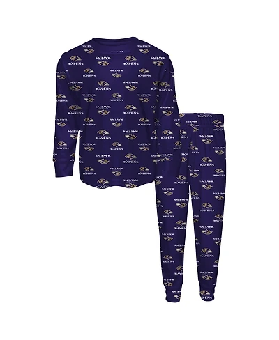 Outerstuff Toddler Purple Baltimore Ravens All-Over-Print Long Sleeve T-Shirt and Pants Sleep Set