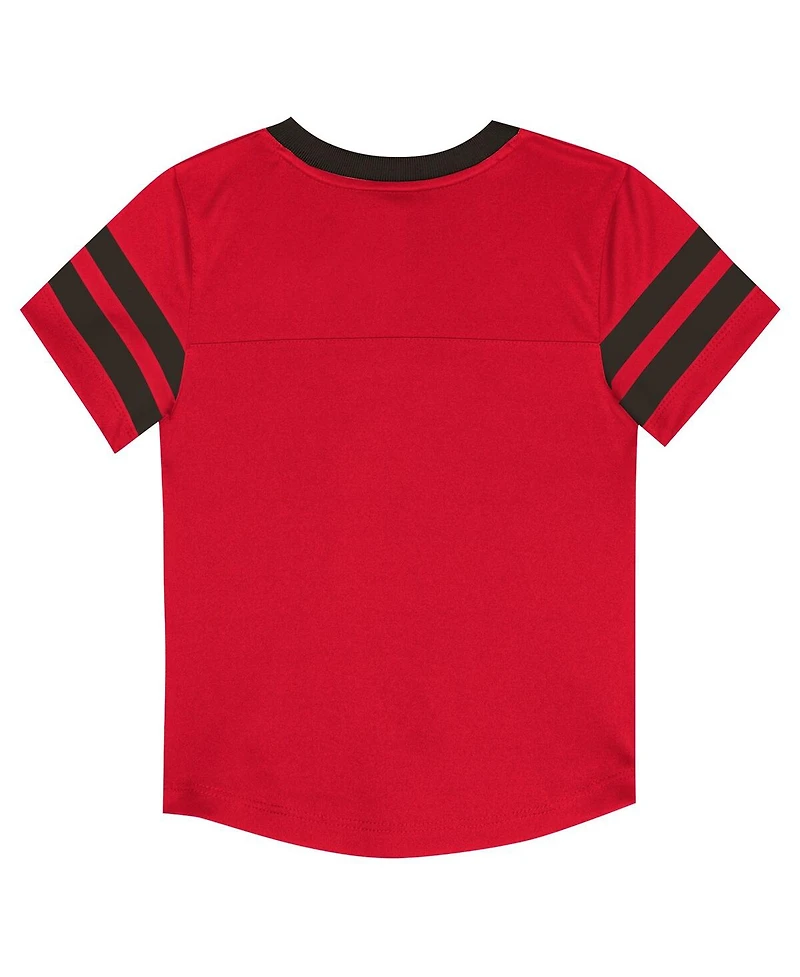 Outerstuff Toddler Red/Pewter Tampa Bay Buccaneers Red Zone V-Neck T-Shirt Pants Set