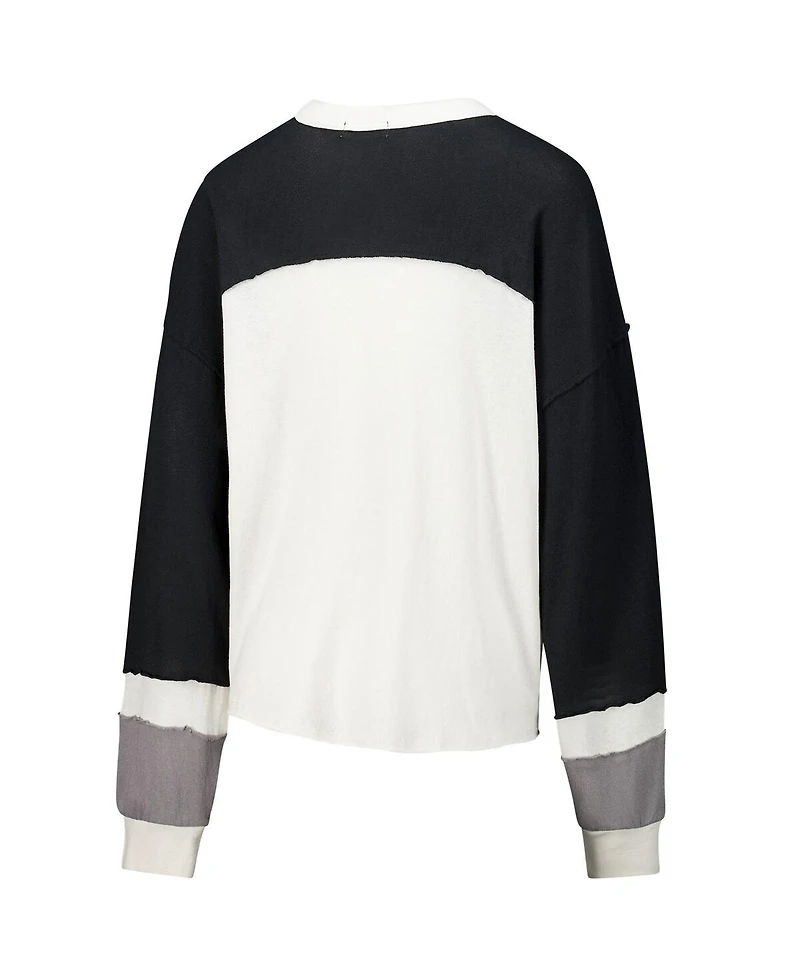 '47 Brand Women's Cream Jacksonville Jaguars Double Header Curve Raglan Long Sleeve Crop Top