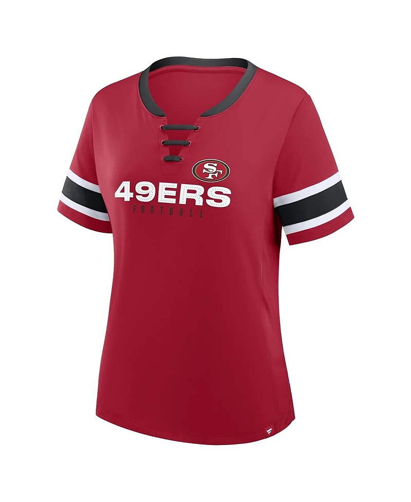 Fanatics Women's Scarlet San Francisco 49ers Plus Red Zone Athena Lace-Up V-Notch Neck T-Shirt