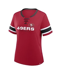 Fanatics Women's Scarlet San Francisco 49ers Plus Red Zone Athena Lace-Up V-Notch Neck T-Shirt