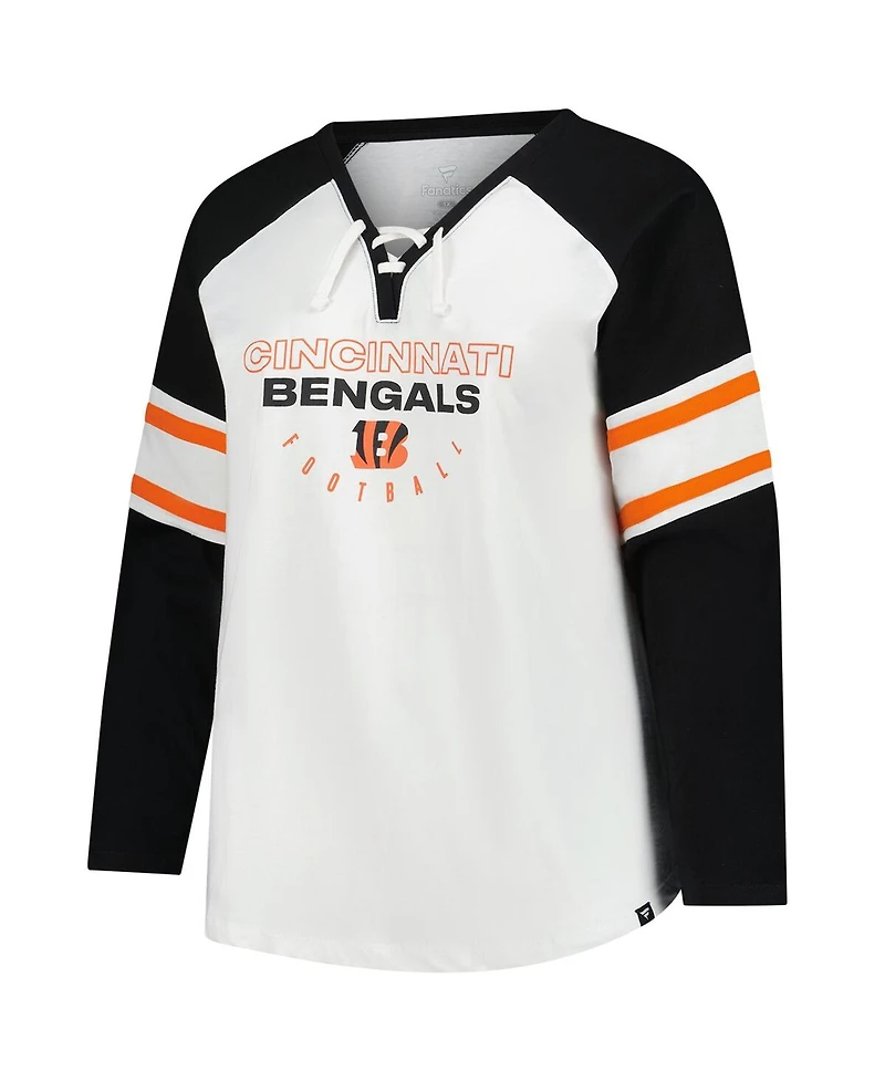 Fanatics Women's White Cincinnati Bengals Plus Size Redzone Lace Up Long Sleeve T-Shirt