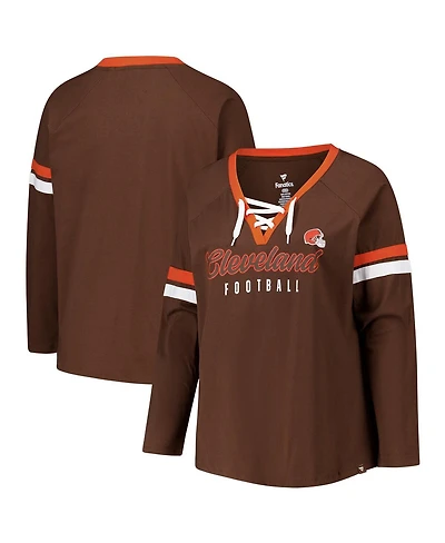 Fanatics Women's Brown Cleveland Browns Plus Won Done Lace-Up V-Neck Long Sleeve T-Shirt