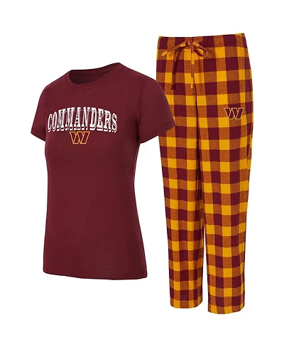 Concepts Sport Women's Burgundy, Gold Washington Commanders Avondale T-Shirt Pants Flannel Pj Set