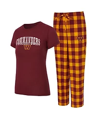 Concepts Sport Women's Burgundy, Gold Washington Commanders Avondale T-Shirt Pants Flannel Pj Set