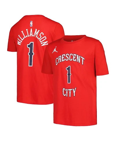 Jordan Big Boys and Girls Zion Williamson Red New Orleans Pelicans Name Number Statement T-Shirt