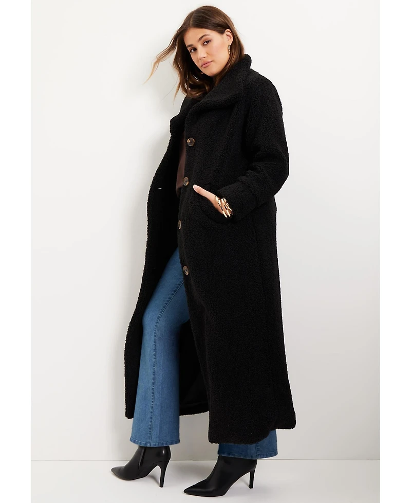 June + Vie Women's Maxi Teddy Fleece Coat