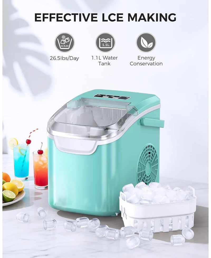 Cowsar Countertop Ice Maker Machine, 8 Cubes 6 mins, 26lb/Day with 2 Sizes- Portable Mini, Basket/Scoop for Home/Party/Bar