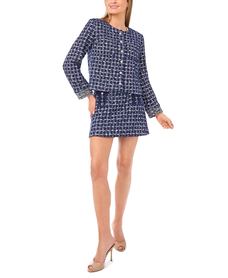 CeCe Women's Collarless Crew Neck Long Sleeve Jacket