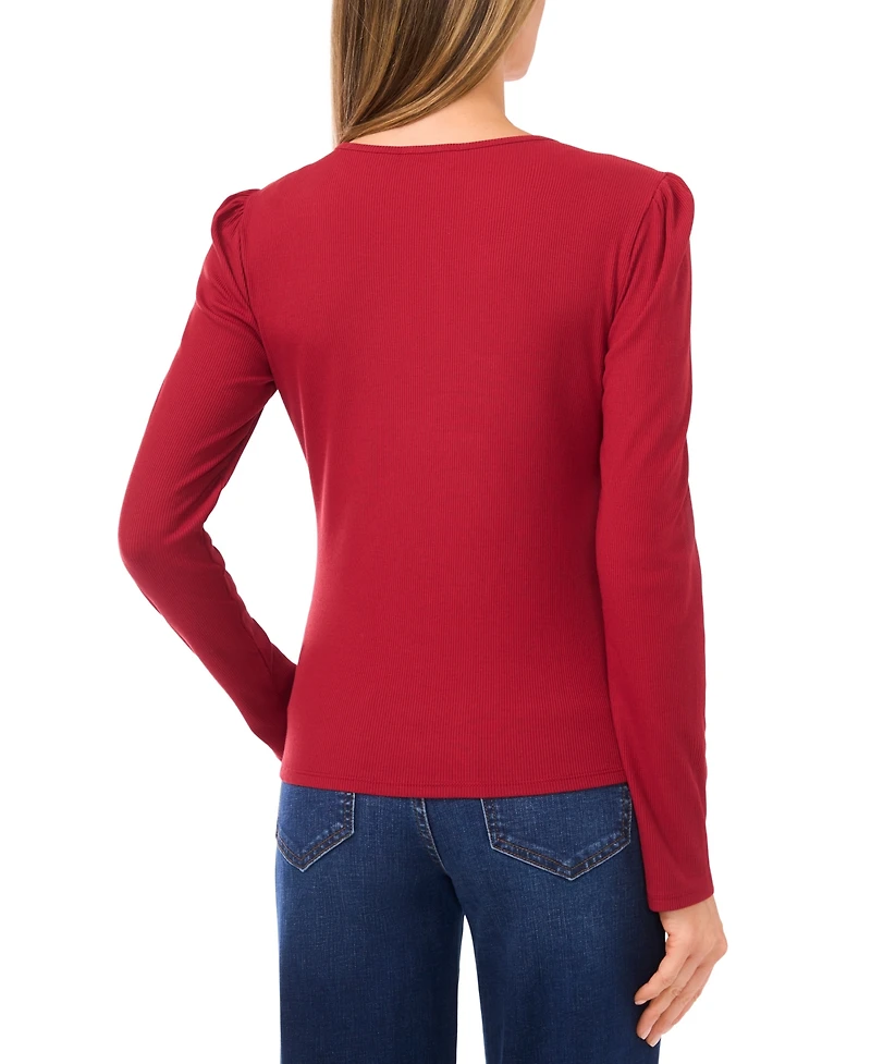 CeCe Women's Long Sleeve Front Keyhole Top
