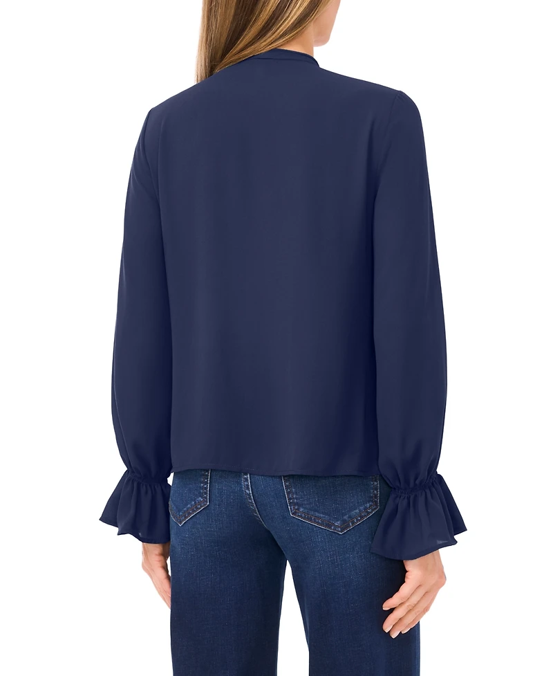 CeCe Women's Long Sleeve Button-Down Ruffle Top