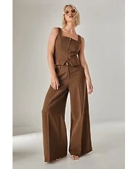 Tailored Zip Front Sleeveless Top Wide Leg Pants Set