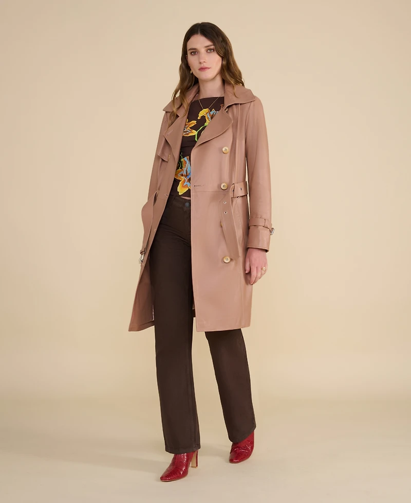 Furniq Uk Women's Leather Trench Coat