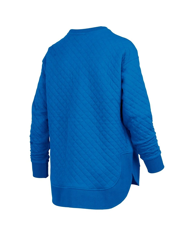 Pressbox Women's Royal Kansas Jayhawks Quilted Long Sleeve Pullover Sweatshirt
