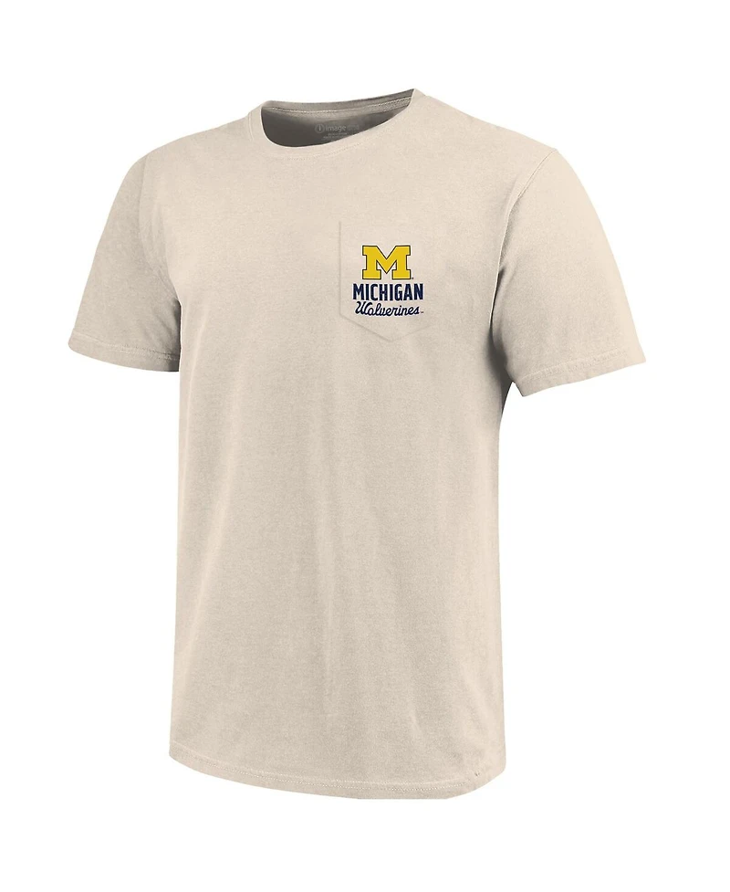 Image One Men's Cream Michigan Wolverines Big Tall Mascot Overlay Essential Pocket T-Shirt