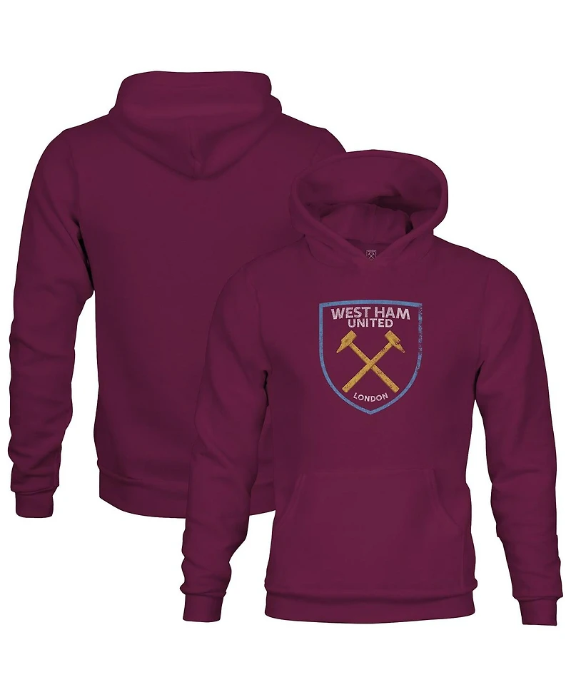 1863FC Big Boys and Girls Claret West Ham United Color Badge Fleece Pullover Hoodie