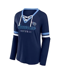 Fanatics Women's Navy Tennessee Titans Won and Done Lace-Up Long Sleeve Fashion Top
