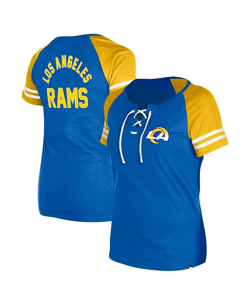 New Era Women's Royal Los Angeles Rams Lace-Up Raglan T-Shirt