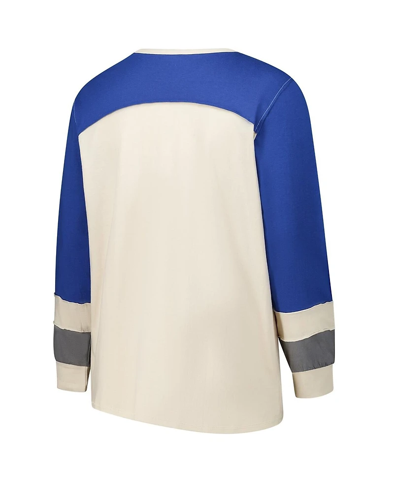 '47 Brand Women's Cream/Royal Seattle Seahawks Plus Double Header Curve Toni Long Sleeve T-Shirt