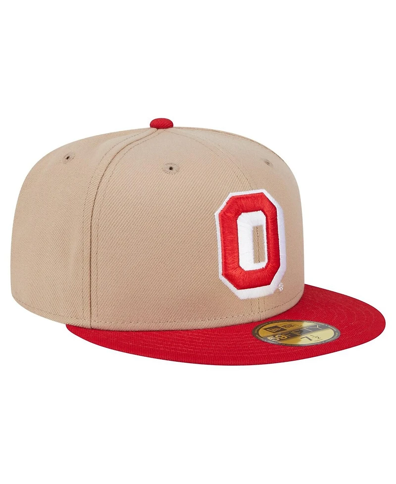 New Era Men's Khaki Ohio State Buckeyes Throwback Two-Tone 59FIFTY Fitted Hat