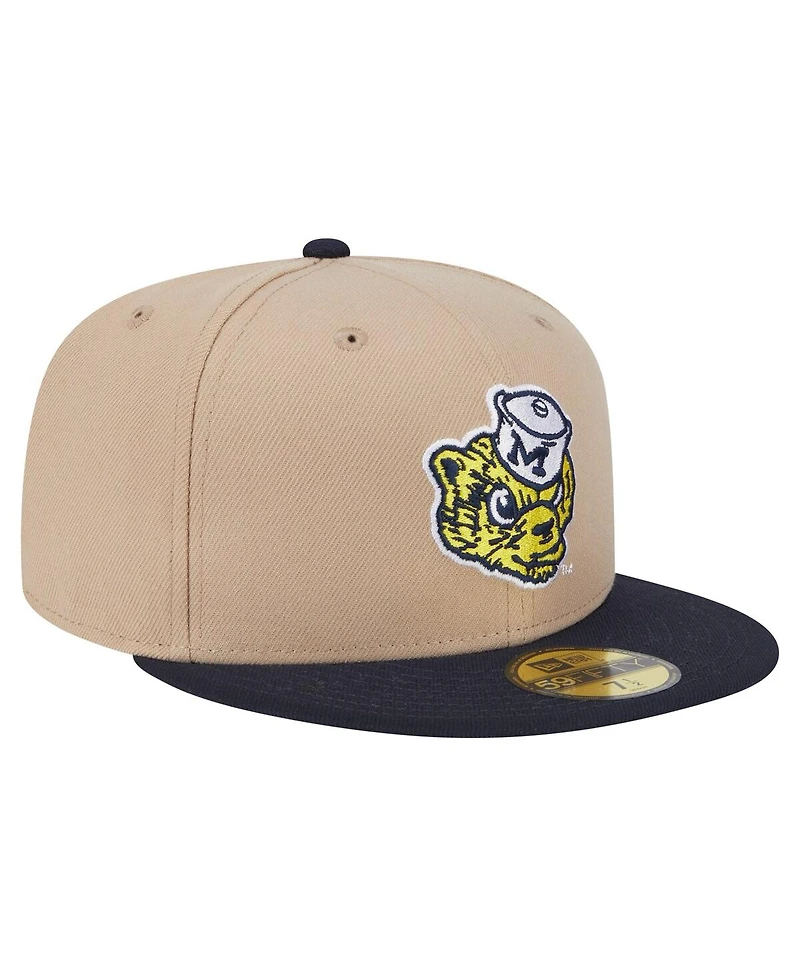 New Era Men's Khaki Michigan Wolverines Throwback Two-Tone 59FIFTY Fitted Hat