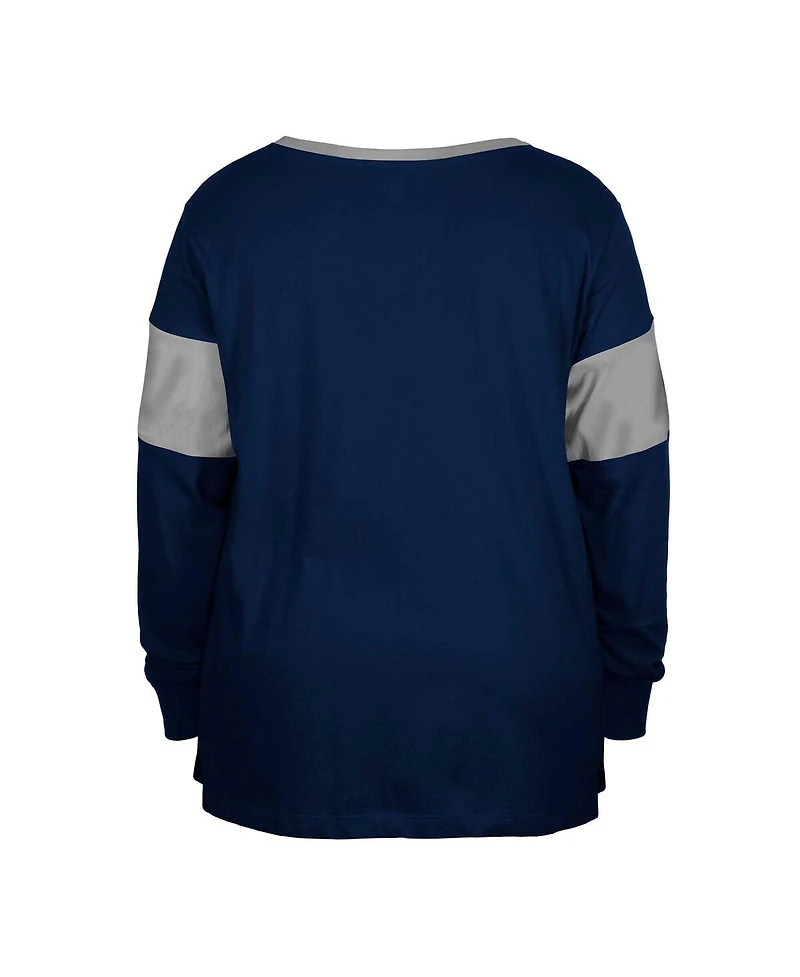 New Era Women's Navy Dallas Cowboys Plus Lace-Up Notch Neck Long Sleeve T-Shirt