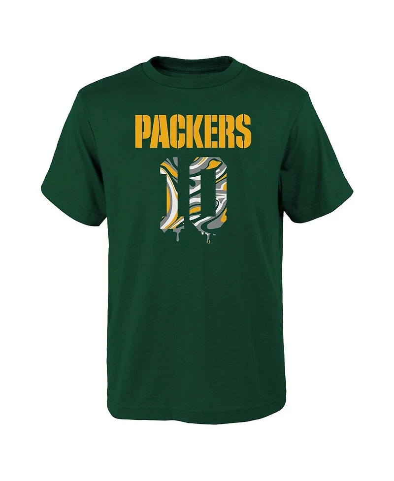 Outerstuff Big Boys and Girls Jordan Love Green Bay Packers Mainliner Drip Player Name Number T-Shirt