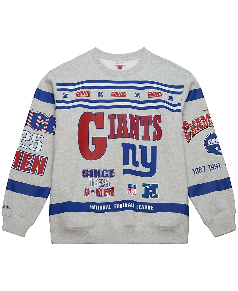 Mitchell & Ness Men's Heather Gray New York Giants All Over Print Vintage Fleece Crewneck Sweatshirt