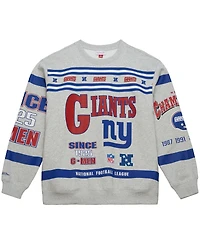 Mitchell & Ness Men's Heather Gray New York Giants All Over Print Vintage Fleece Crewneck Sweatshirt