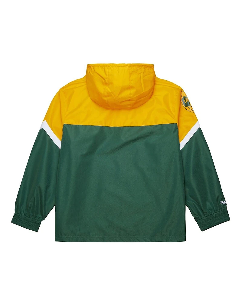 Mitchell & Ness Men's Gold/Green Green Bay Packers Tie Breaker Vintage Logo Lightweight Anorak Half-Zip Windbreaker Jacket