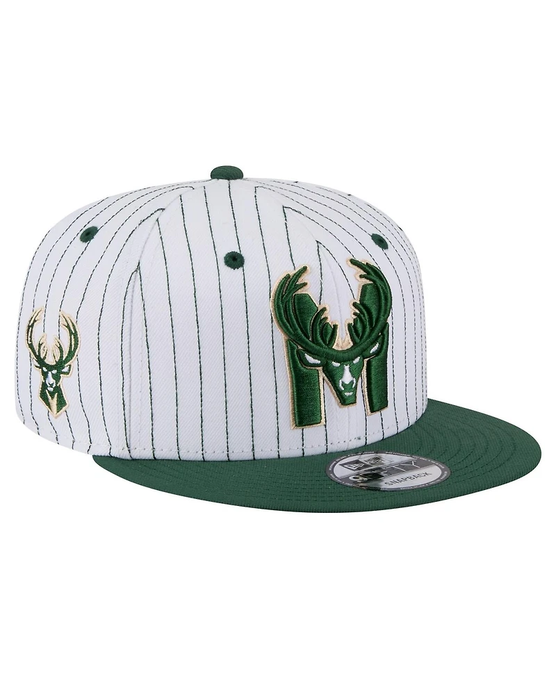 New Era Men's White Milwaukee Bucks Deceptor Pinstripe 9FIFTY Snapback Hat