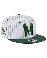 New Era Men's White Milwaukee Bucks Deceptor Pinstripe 9FIFTY Snapback Hat