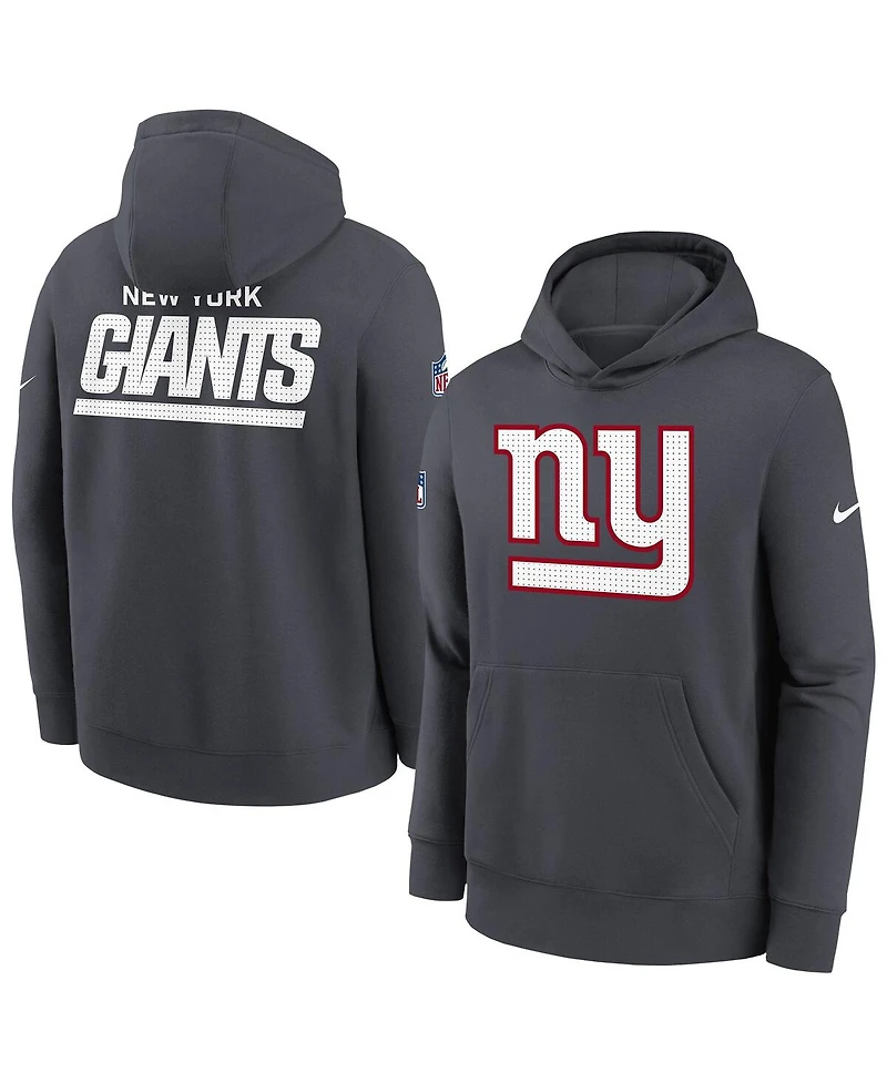 Nike Big Boys and Girls Charcoal New York Giants Sideline Club Fleece Hoodie