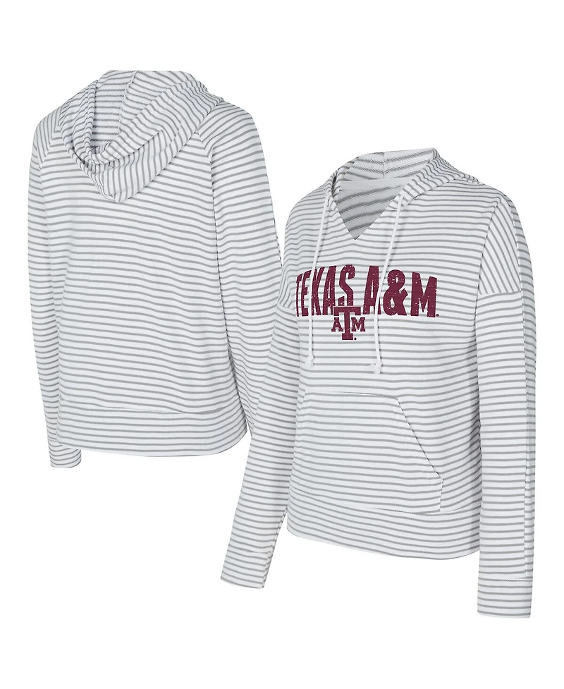 Concepts Sport Men's White/Gray Texas A&M Aggies French Terry Striped V-Neck Pullover Hoodie