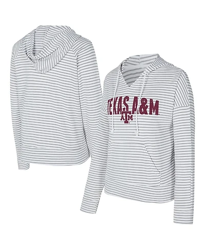 Concepts Sport Men's White/Gray Texas A&M Aggies French Terry Striped V-Neck Pullover Hoodie
