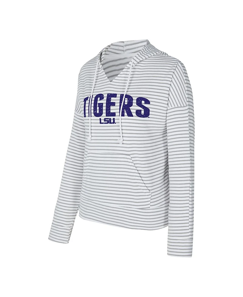Concepts Sport Men's White/Gray Lsu Tigers French Terry Striped V-Neck Pullover Hoodie
