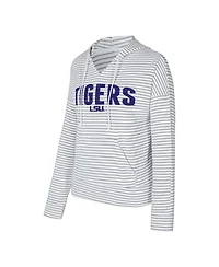 Concepts Sport Men's White/Gray Lsu Tigers French Terry Striped V-Neck Pullover Hoodie