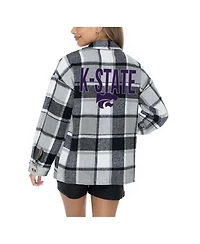 Gameday Couture Women's Grey Kansas State Wildcats Long Sleeve Brushed Plaid Button-Up Overshirt Jacket