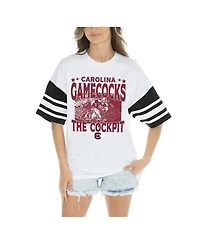 Gameday Couture Women's White South Carolina Gamecocks Crowd Pleaser Contrast Sporty Heritage Stripe Oversized T-Shirt