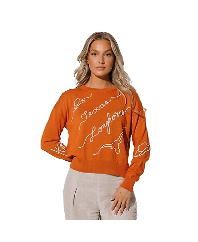 Kadyluxe Women's Texas Orange Longhorns Love Note Embroidered Pullover Sweater