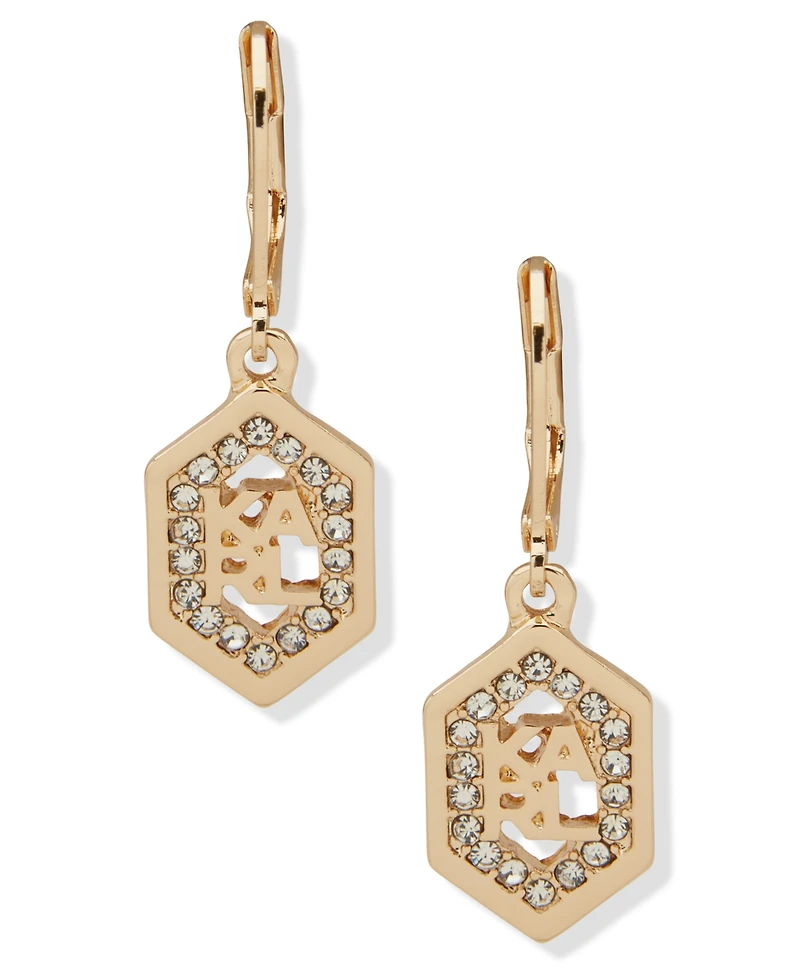 Karl Lagerfeld Paris Glass Stone Logo Pave Drop Earrings