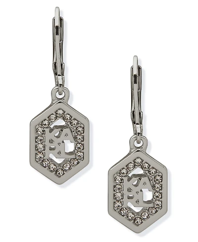Karl Lagerfeld Paris Glass Stone Logo Pave Drop Earrings