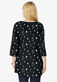 Woman Within Women's Perfect Printed Three-Quarter-Sleeve V-Neck Tunic