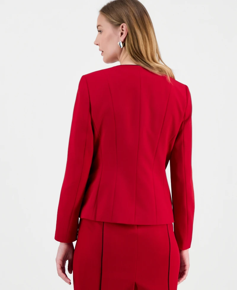 Kasper Women's Contrast Piping Open-Front Jacket, Regular & Petite