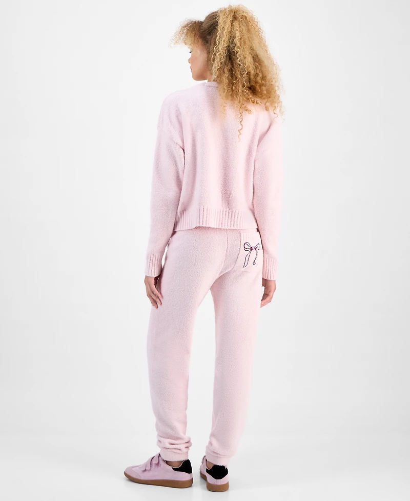 Hippie Rose Juniors' Bow Teddy-Knit Tank And Cardigan Set