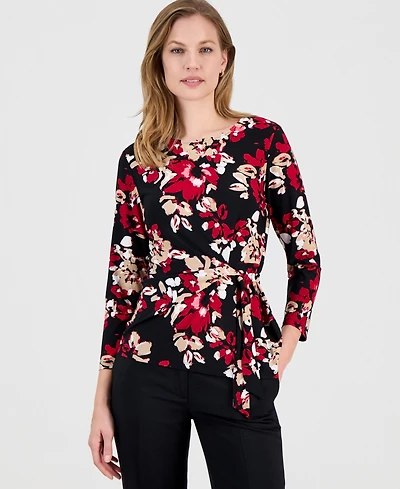Kasper Women's Printed 3/4-Sleeve Side-Tie Top
